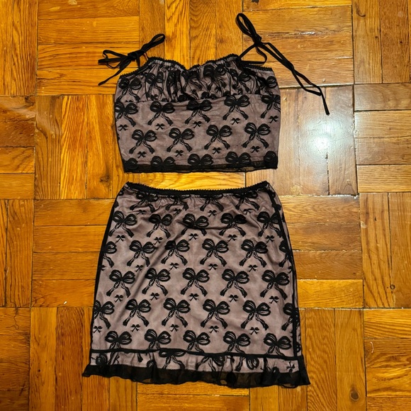 Cider Bow Lace Crop Tank + Skirt Set - Picture 1 of 3